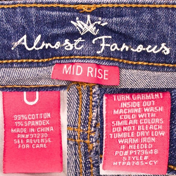 Almost Famous Mid Rise Distressed Sequin PatchSkinny Jeans –Size 0 - Picture 7 of 8